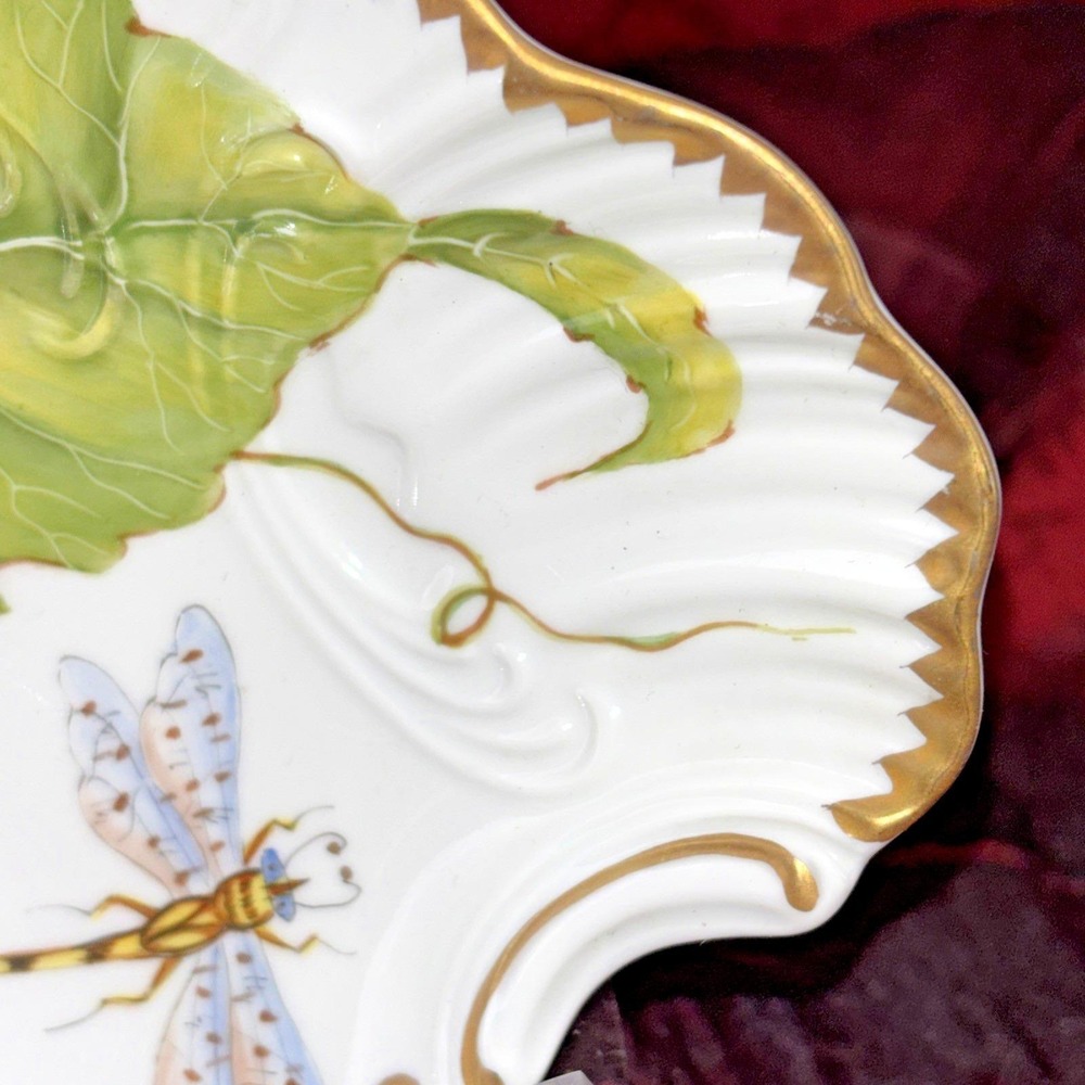 Anna Weatherley Handpainted Dragonfly Pansy Leaf Insect Accent Trinket Dish RARE - Picture 5 of 11
